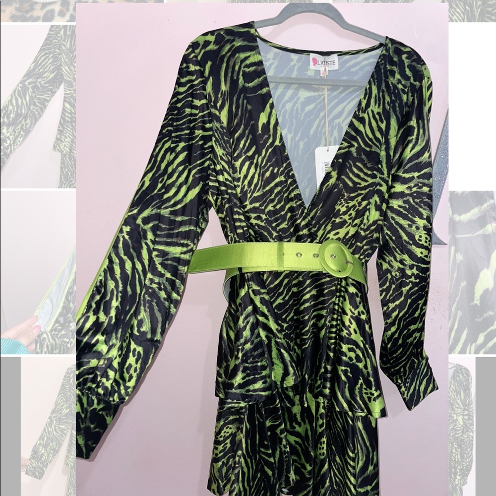 Dress L’ATISTE by Amy, green and black zebra print, size 1XL